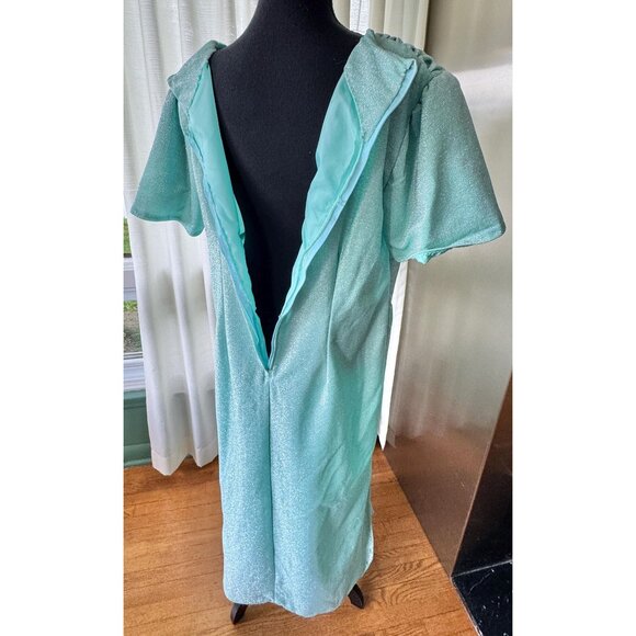 Vintage 80s dress, aqua, silver metallic thread, shimmery cocktail/evening dress - Picture 7 of 10